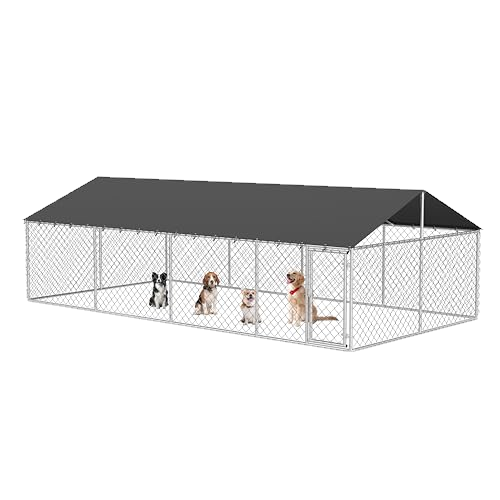 Petonly Outdoor Dog Enclosure Heavy Duty Dog Kennel House Mesh Dog Big Cage Pet Kennel Steel Fence with Secure Lock(236”x 118”)