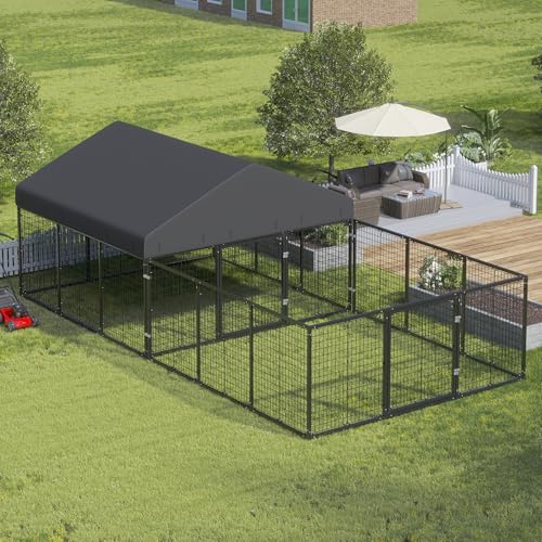 Petony 236.4"x118.2" Outdoor Dog Kennel with Dog Fence for Medium Dogs
