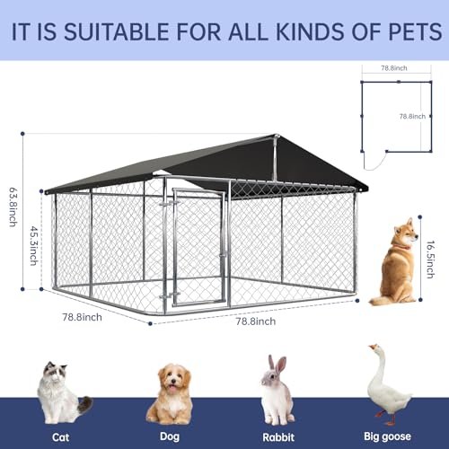Petony 6.56'x 6.56' Outdoor Dog Enclosure Heavy Duty Dog Kennel House Mesh
