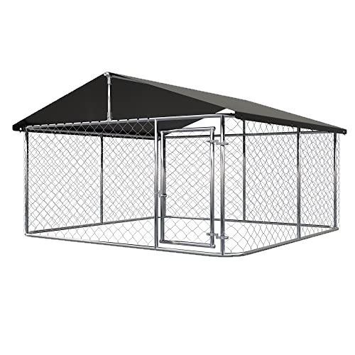 Petony 78"x 78" Outdoor Dog Enclosure Heavy Duty Dog Kennel House Mesh Dog Big Cage Pet Kennel Steel Fence with Secure Lock