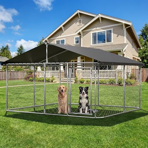 Petony Large Outdoor Dog Enclosure Heavy Duty Dog Kennel House Mesh Dog Big Cage Pet Kennel Steel Fence with Secure Lock (118”x 118”)